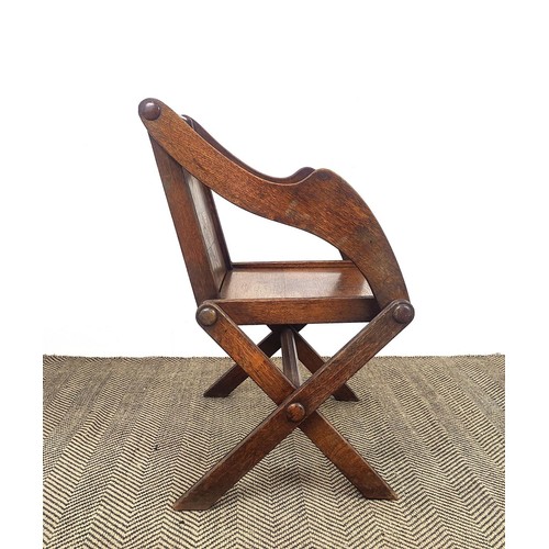 608 - GLASTONBURY CHAIR, late Victorian oak, with inlaid parquetry back, 59cm x 87cm H.