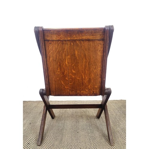 608 - GLASTONBURY CHAIR, late Victorian oak, with inlaid parquetry back, 59cm x 87cm H.