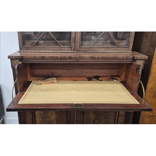 153 - SECRETAIRE BOOKCASE, Regency mahogany with a glazed upper section, 125cm W x 48cm D x 220cm H.