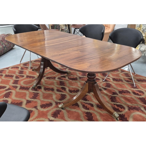 340 - D END DINING TABLE, Georgian style mahogany on twin pedestal base with additional leaf, 76cm H x 212... 