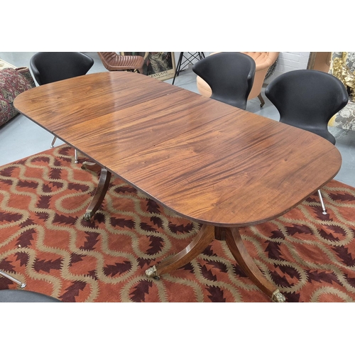 340 - D END DINING TABLE, Georgian style mahogany on twin pedestal base with additional leaf, 76cm H x 212... 