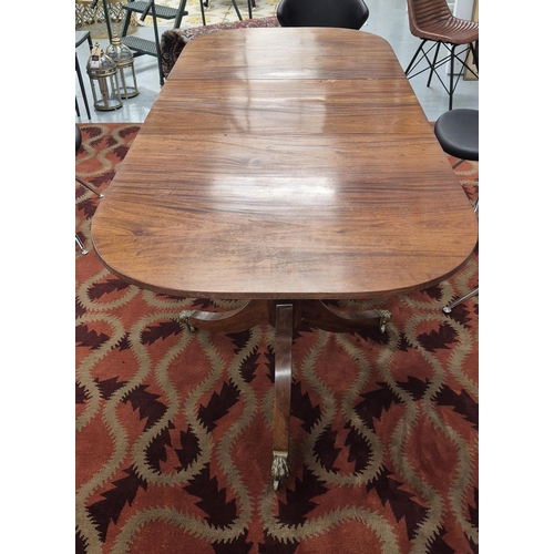 340 - D END DINING TABLE, Georgian style mahogany on twin pedestal base with additional leaf, 76cm H x 212... 