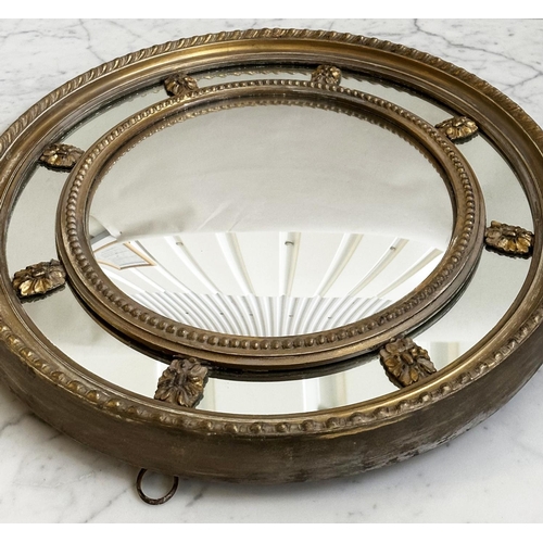 183 - CIRCULAR CONVEX MIRROR, George III design giltwood and beaded gesso with convex mirror and marginal ... 