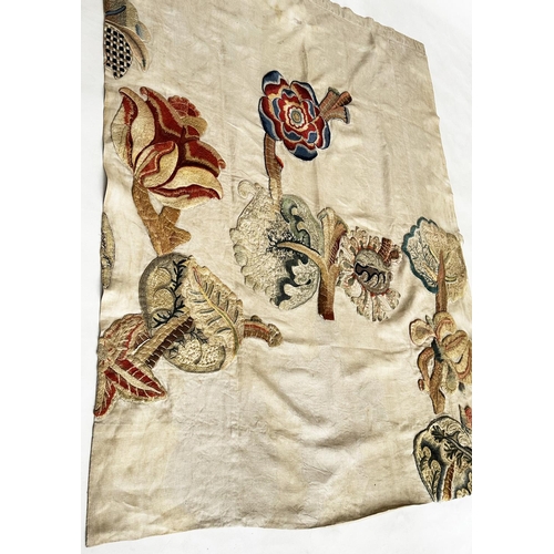 186 - WALL HANGING, 19th century canvas and lined incorporating deeply embroidered floral and foliated mot... 