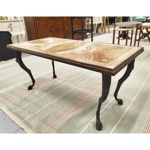 199 - LOW TABLE, Italian c.1950, the inlaid marble top on cast metal supports with paw supports, 110cm W x... 