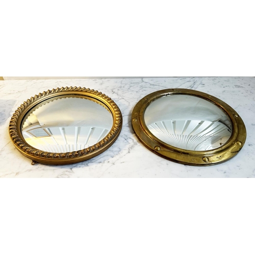 205 - CONVEX CIRCULAR MIRRORS, giltwood with gadrooned frame together with a Regency style mirror sphere-d... 