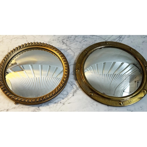 205 - CONVEX CIRCULAR MIRRORS, giltwood with gadrooned frame together with a Regency style mirror sphere-d... 