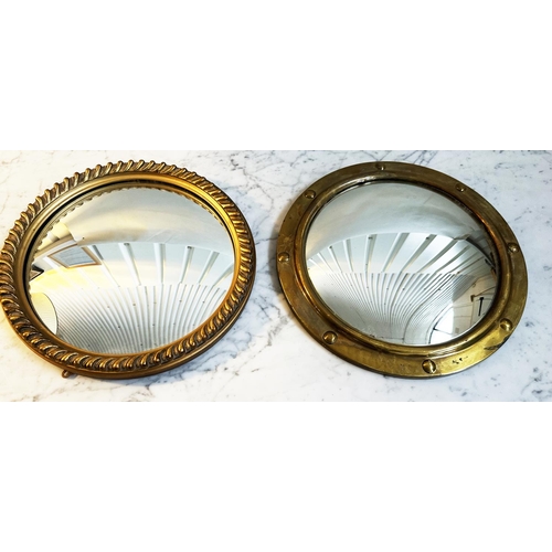 205 - CONVEX CIRCULAR MIRRORS, giltwood with gadrooned frame together with a Regency style mirror sphere-d... 