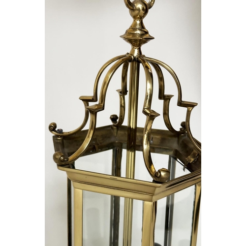 213 - HALL LANTERN, Georgian style gilt metal, hexagonal and glazed, 52cm H.