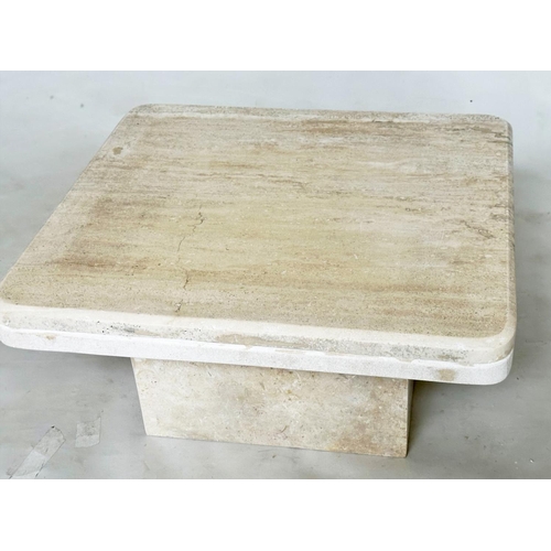 212 - TRAVERTINE LOW TABLE, circa 1970, Italian rounded rectangular with plinth support, 70cm W x 64cm D x... 