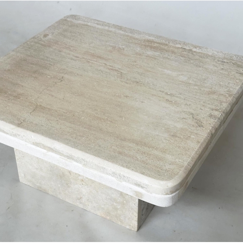 212 - TRAVERTINE LOW TABLE, circa 1970, Italian rounded rectangular with plinth support, 70cm W x 64cm D x... 