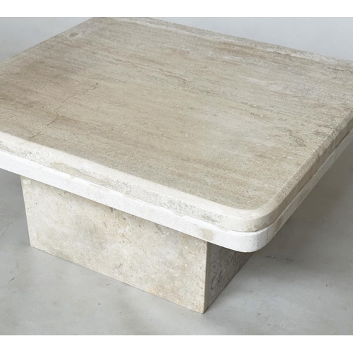 212 - TRAVERTINE LOW TABLE, circa 1970, Italian rounded rectangular with plinth support, 70cm W x 64cm D x... 