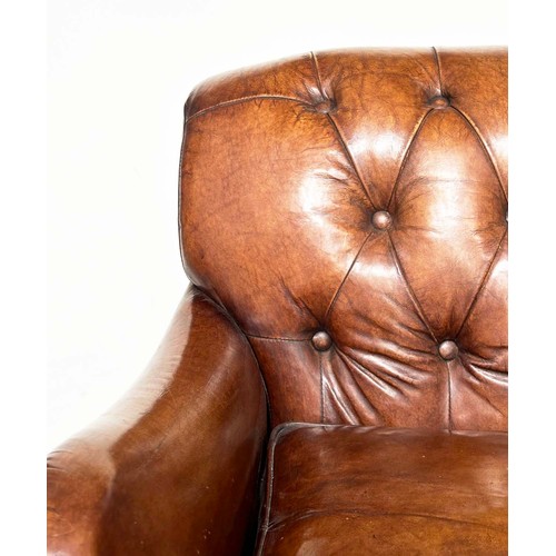 214 - CLUB ARMCHAIR BY TIMOTHY OULTON, hand finished antique soft tan leather with buttoned back and turne... 