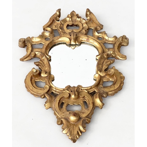 274 - WALL MIRROR, 19th century Italian giltwood with C scroll cartouche frame, 64cm H x 40cm.