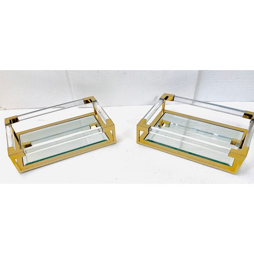 611 - DRINKS TRAYS, a pair, contemporary design gilt metal with mirrored glass, 11cm H x 50cm W x 35cm D (... 