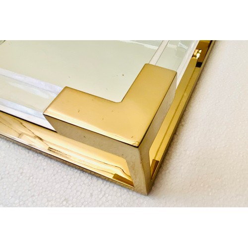 611 - DRINKS TRAYS, a pair, contemporary design gilt metal with mirrored glass, 11cm H x 50cm W x 35cm D (... 