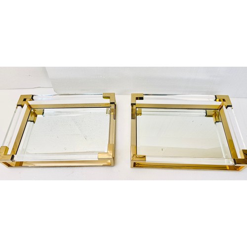 611 - DRINKS TRAYS, a pair, contemporary design gilt metal with mirrored glass, 11cm H x 50cm W x 35cm D (... 