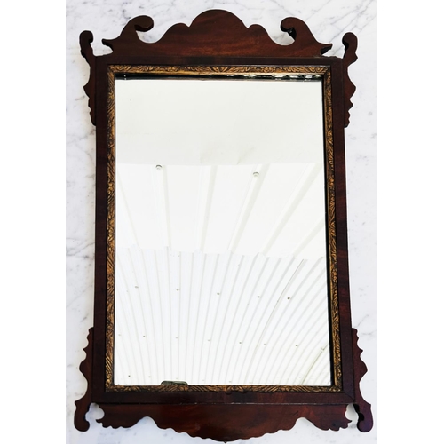 137 - WALL MIRRORS, a matched pair, George III mahogany, each rectangular with fretwork frame (one gilt sl... 