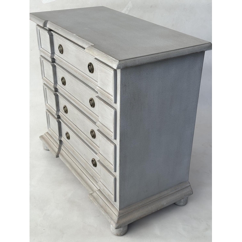 142 - COMMODE, French style traditionally grey painted with four long drawers, 92cm W x 47cm D x 83cm H.