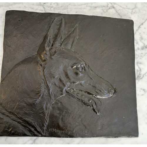 145 - BRONZE PLAQUE, Alsatian dog, M. Meyer-Pyrit 1923, 36cm W x 33cm H.