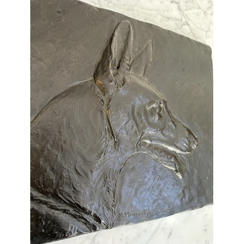 145 - BRONZE PLAQUE, Alsatian dog, M. Meyer-Pyrit 1923, 36cm W x 33cm H.