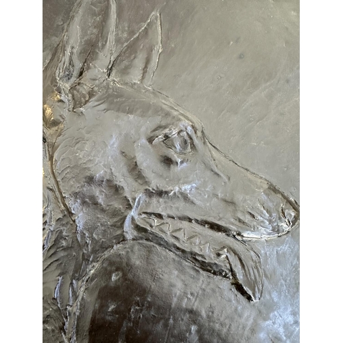 145 - BRONZE PLAQUE, Alsatian dog, M. Meyer-Pyrit 1923, 36cm W x 33cm H.