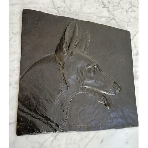 145 - BRONZE PLAQUE, Alsatian dog, M. Meyer-Pyrit 1923, 36cm W x 33cm H.