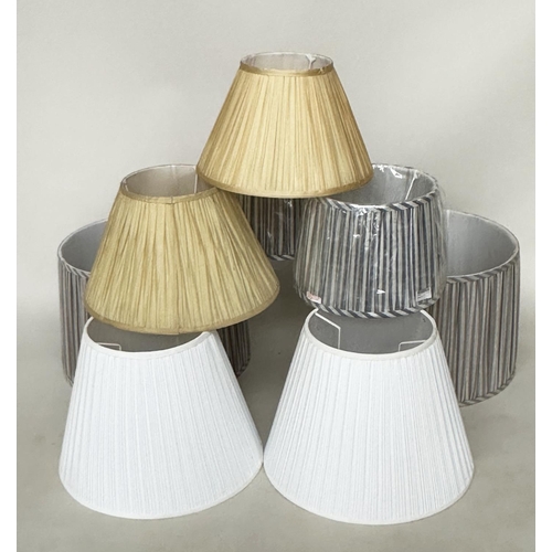 154 - LAMP SHADES, a collection of four pairs, grey pleated and taupe pleated. (8)