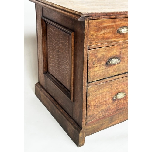 156 - WORKBENCH/COUNTER, 19th century English oak and pine with ten drawers and panelled construction, 170... 