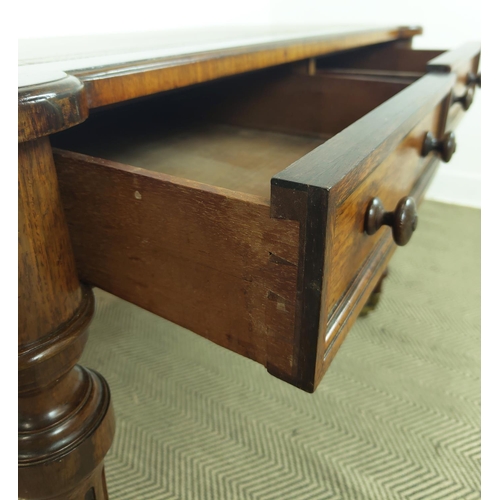 157 - HOLLAND AND SONS WRITING TABLE, Victorian rosewood with tan leather top and two drawers on brass cas... 