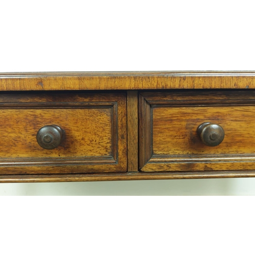 157 - HOLLAND AND SONS WRITING TABLE, Victorian rosewood with tan leather top and two drawers on brass cas... 