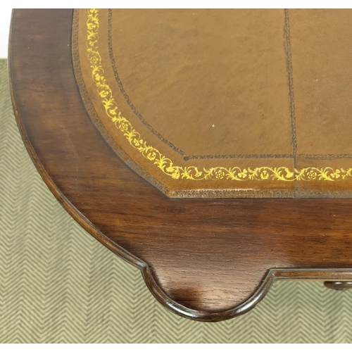 157 - HOLLAND AND SONS WRITING TABLE, Victorian rosewood with tan leather top and two drawers on brass cas... 