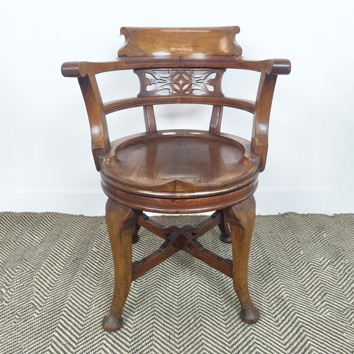 158 - DESK CHAIR, Victorian walnut with swivel seat, 80cm H x 60cm W.