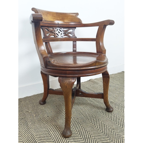 158 - DESK CHAIR, Victorian walnut with swivel seat, 80cm H x 60cm W.