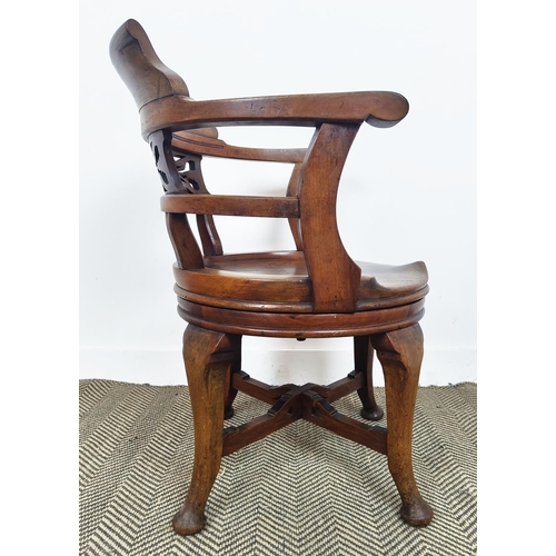 158 - DESK CHAIR, Victorian walnut with swivel seat, 80cm H x 60cm W.