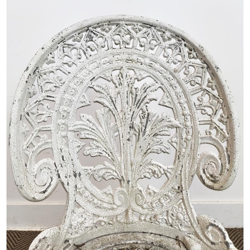 159 - GARDEN TABLE, circular white painted metal, 65cm H x 70cm and a set of four chairs, 86cm H x 43cm. (... 