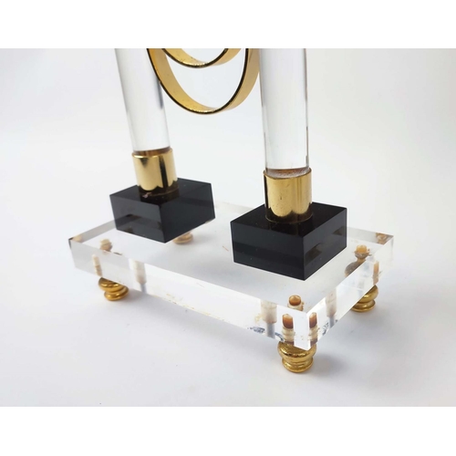 16 - CANDELABRA, a pair, lucite and brass with twin sconces, 32cm H x 16cm x 9cm D. (2)