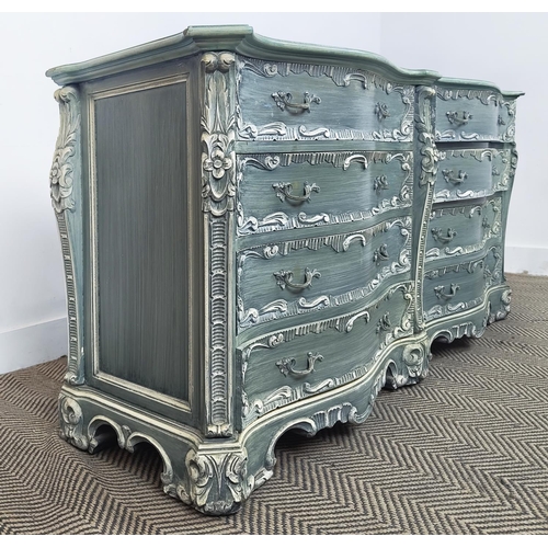 162 - COMMODE, Spanish Rococo style painted, containing eight drawers, labelled Mariano Garcia, Valencia, ... 