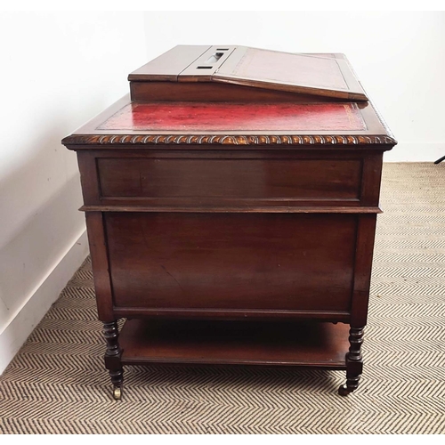 166 - PEDESTAL DESK, Victorian mahogany, circa 1890 with red leather slope and six drawers on brass castor... 