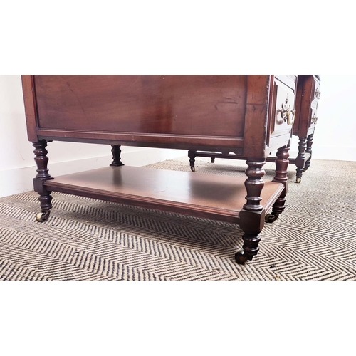 166 - PEDESTAL DESK, Victorian mahogany, circa 1890 with red leather slope and six drawers on brass castor... 