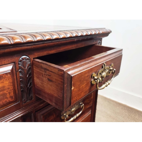 166 - PEDESTAL DESK, Victorian mahogany, circa 1890 with red leather slope and six drawers on brass castor... 