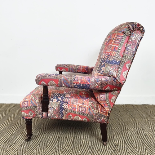 169 - ARMCHAIR, Victorian beechwood in carpet patterned velvet on ceramic castors, 92cm H x 75cm x 90cm.