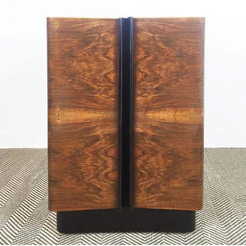 172 - DRINKS CABINET, Art Deco walnut and ebonised with two doors, 91cm H x 49cm x 57cm.