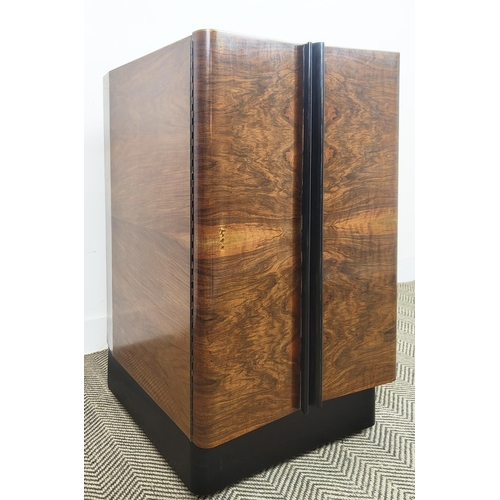 172 - DRINKS CABINET, Art Deco walnut and ebonised with two doors, 91cm H x 49cm x 57cm.