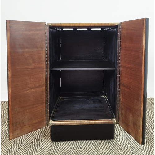 172 - DRINKS CABINET, Art Deco walnut and ebonised with two doors, 91cm H x 49cm x 57cm.