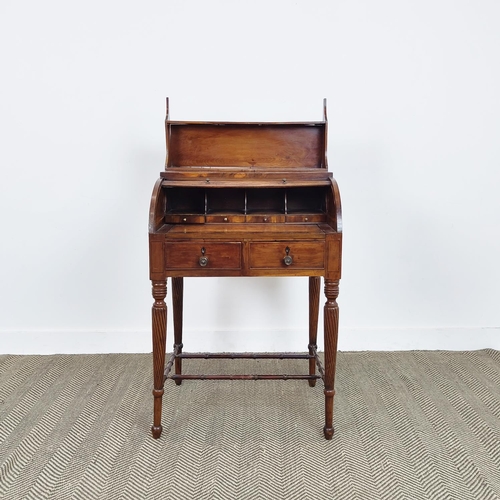 177 - ROLL TOP DESK, George III yewwood, circa 1805, with six drawers and pull out tan leather writing sur... 