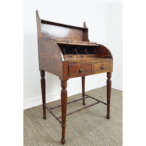 177 - ROLL TOP DESK, George III yewwood, circa 1805, with six drawers and pull out tan leather writing sur... 