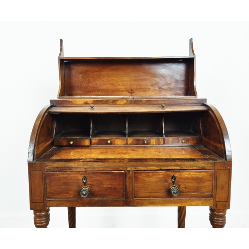 177 - ROLL TOP DESK, George III yewwood, circa 1805, with six drawers and pull out tan leather writing sur... 