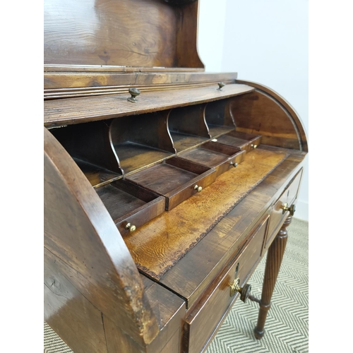 177 - ROLL TOP DESK, George III yewwood, circa 1805, with six drawers and pull out tan leather writing sur... 