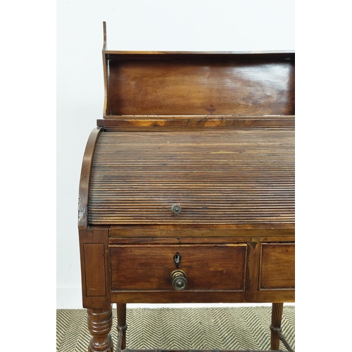 177 - ROLL TOP DESK, George III yewwood, circa 1805, with six drawers and pull out tan leather writing sur... 